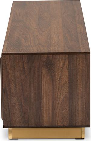 Wholesale Interiors TV & Media Units - Cormac Mid-Century Modern Transitional Brown Wood and Gold Metal 2-Door TV Stand