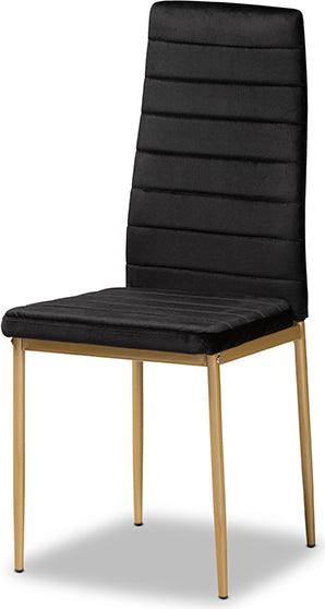 Wholesale Interiors Dining Chairs - Armand Black Velvet Fabric Upholstered and Gold Finished Metal 4-Piece Dining Chair Set