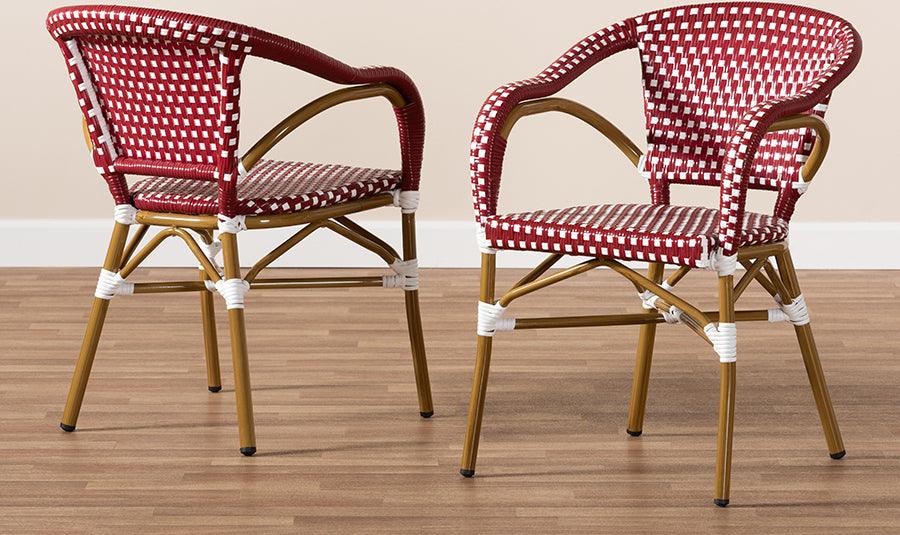 Wholesale Interiors Outdoor Dining Chairs - Eliane Indoor & Outdoor Red & White Bistro Dining Chair Set of 2