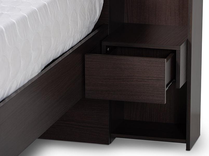 Wholesale Interiors Beds - Dexton Modern and Contemporary Dark Brown Wood Queen Size Platform Storage Bed