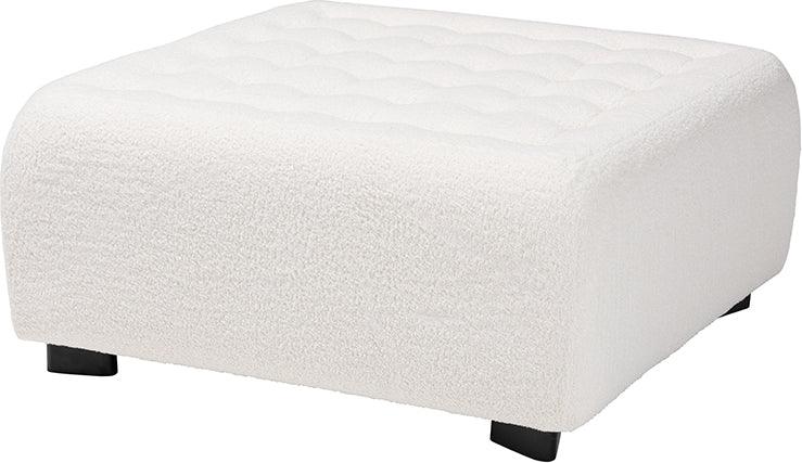 Wholesale Interiors Ottomans & Stools - Athena Modern Ivory Boucle Upholstered and Black Finished Wood Square Ottoman