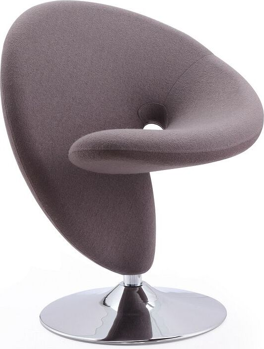 Manhattan Comfort Accent Chairs - Curl Grey and Polished Chrome Wool Blend Swivel Accent Chair