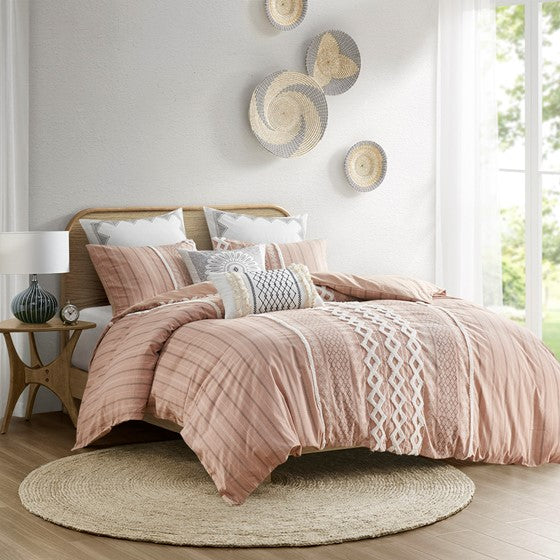 Olliix.com Comforters & Blankets - Cotton Printed Comforter Set with Chenille Blush Cal King