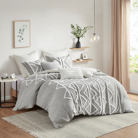 Olliix.com Duvet & Duvet Sets - Chenille 3 Piece Cotton Duvet Cover Set Gray Full/Queen