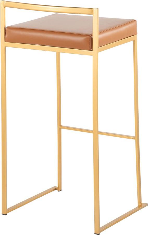 Lumisource Barstools - Fuji Contemporary Barstool in Gold with Camel Faux Leather - Set of 2