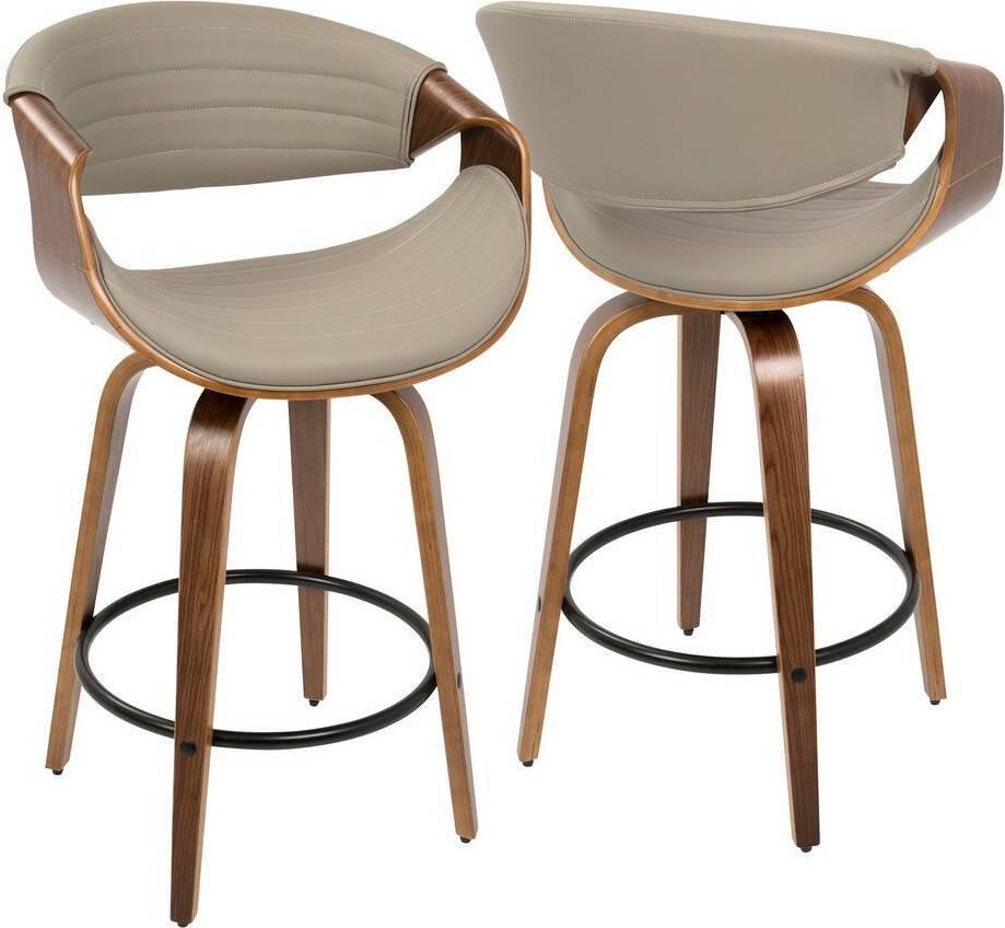 Lumisource Barstools - Symphony Counter Stool In Walnut & Grey Faux Leather (Set of 2)
