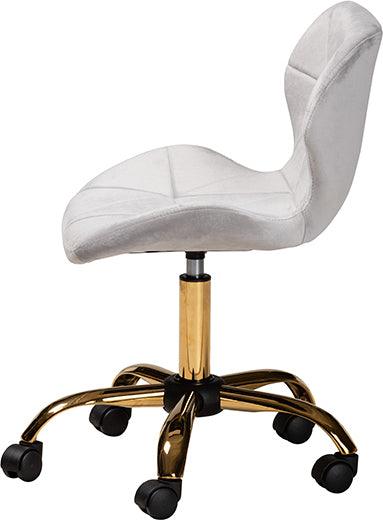 Wholesale Interiors Task Chairs - Savara Contemporary Glam and Luxe Grey Velvet Fabric and Gold Metal Swivel Office Chair