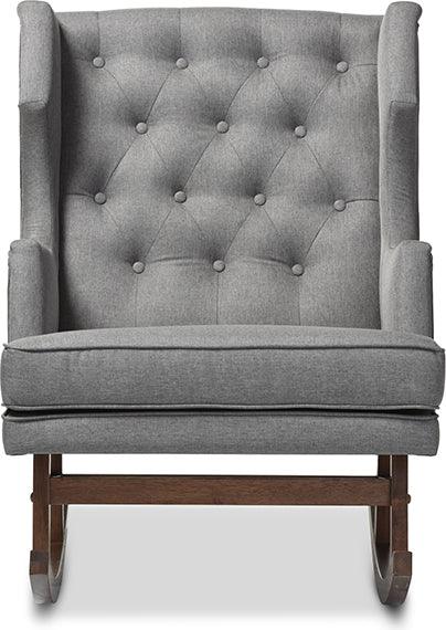 Wholesale Interiors Rocking Chairs - Iona Mid-century Retro Modern Grey Fabric Button-tufted Wingback Rocking Chair