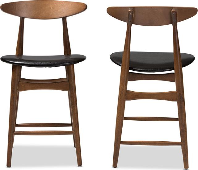 Wholesale Interiors Barstools - Flora Mid-Century Modern Black Faux Leather Upholstered Walnut Finished Counter Stool