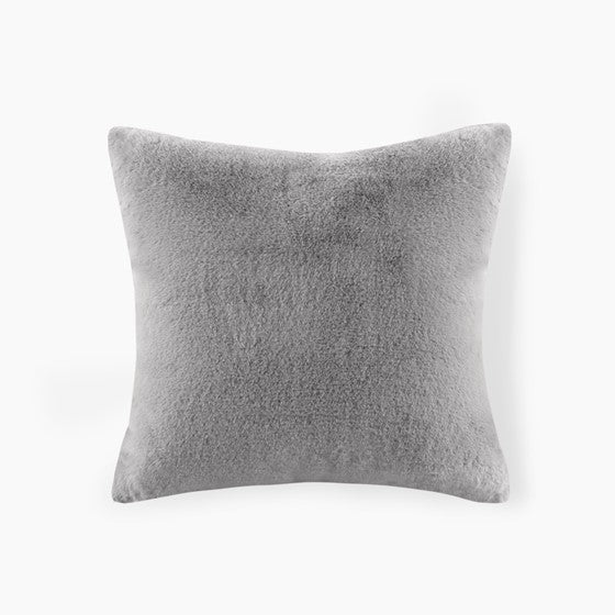 Olliix.com Pillows & Throws - Solid Faux Fur Square Decor Pillow Grey