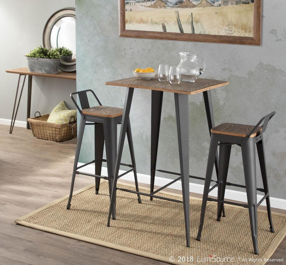 Lumisource Dining Sets - Oregon 3-Piece Industrial Low Back Set in Grey and Brown