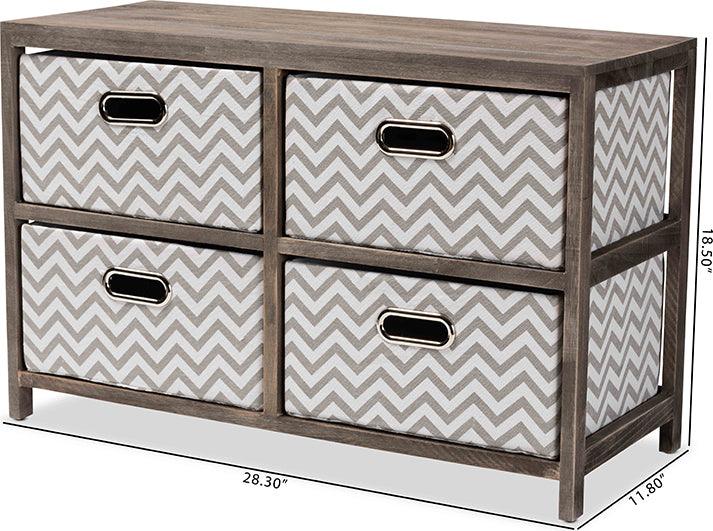 Wholesale Interiors Bedroom Organization - Jorah Modern Grey and White Fabric Greywashed Wood 4-Basket Storage Unit
