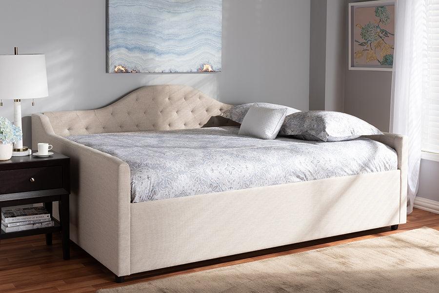 Wholesale Interiors Daybeds - Eliza Modern and Contemporary Light Beige Fabric Upholstered Full Size Daybed
