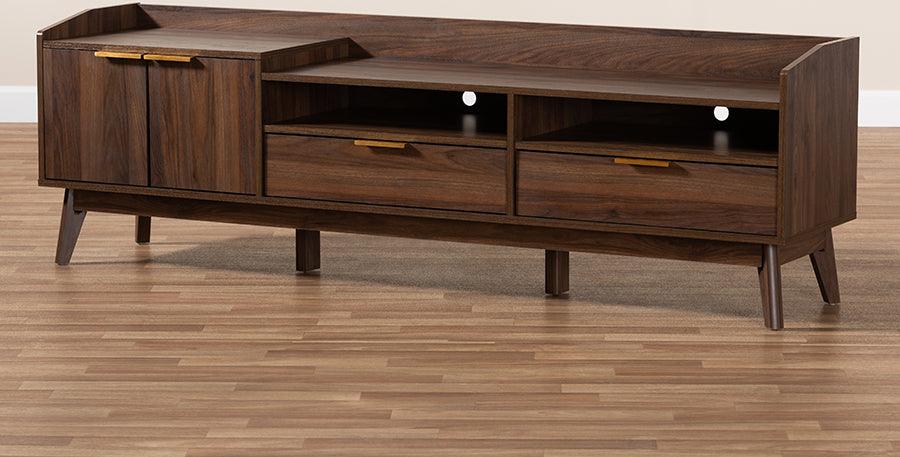 Wholesale Interiors TV & Media Units - Lena Mid-Century Modern Walnut Brown Finished 2-Drawer Wood TV Stand