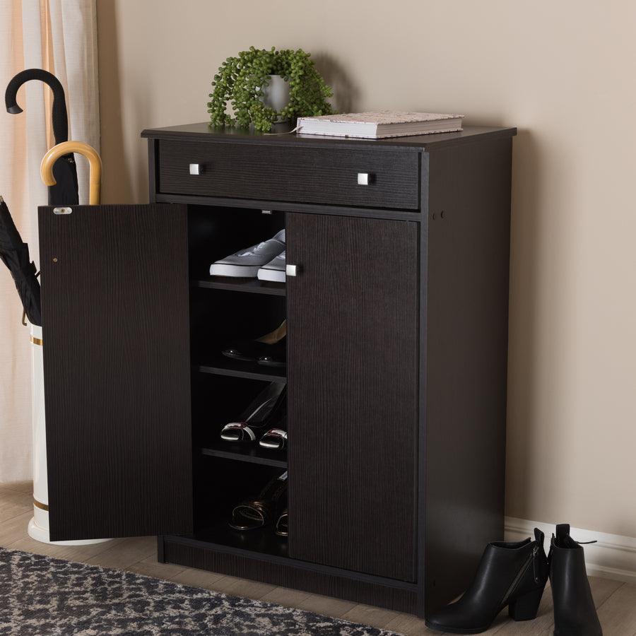 Wholesale Interiors Shoe Storage - Dariell Modern and Contemporary Wenge Brown Finished Shoe Cabinet