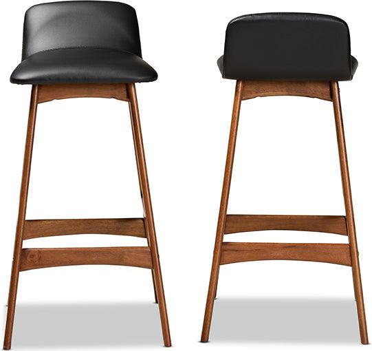 Wholesale Interiors Barstools - Darrin Black Faux Leather Upholstered and Walnut Brown Finished Wood 2-Piece Bar Stool Set