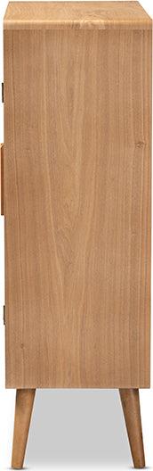 Wholesale Interiors Buffets & Cabinets - Alina Mid-Century Modern Medium Oak Finished Wood and Rattan 2-Door Accent Storage Cabinet