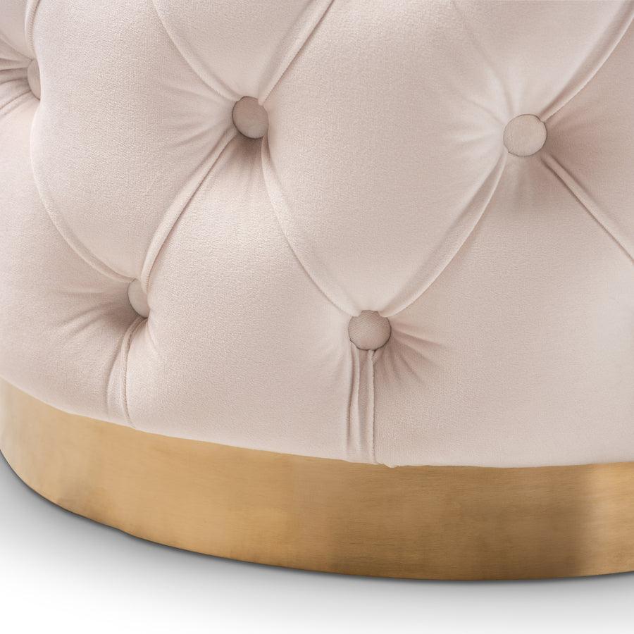 Wholesale Interiors Ottomans & Stools - Valeria Glam Light Beige Velvet Gold-Finished Button Tufted Ottoman