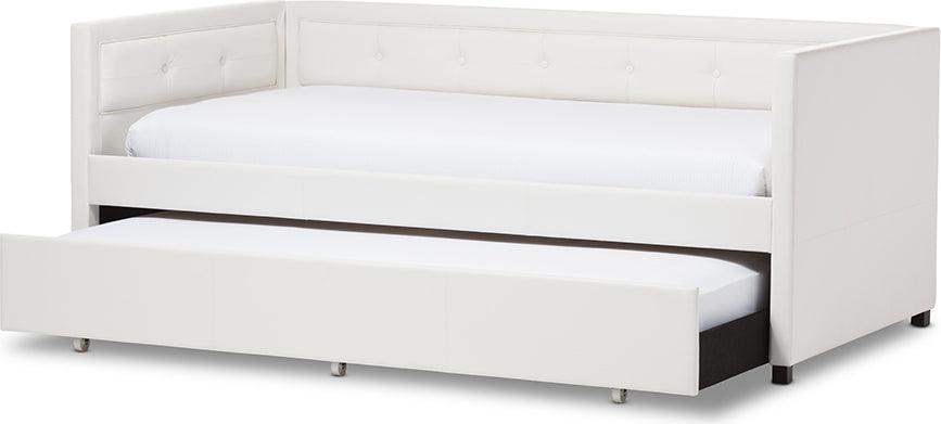 Wholesale Interiors Daybeds - Frank Modern and Contemporary White Faux Leather Button-Tufting Sofa Twin Daybed with
