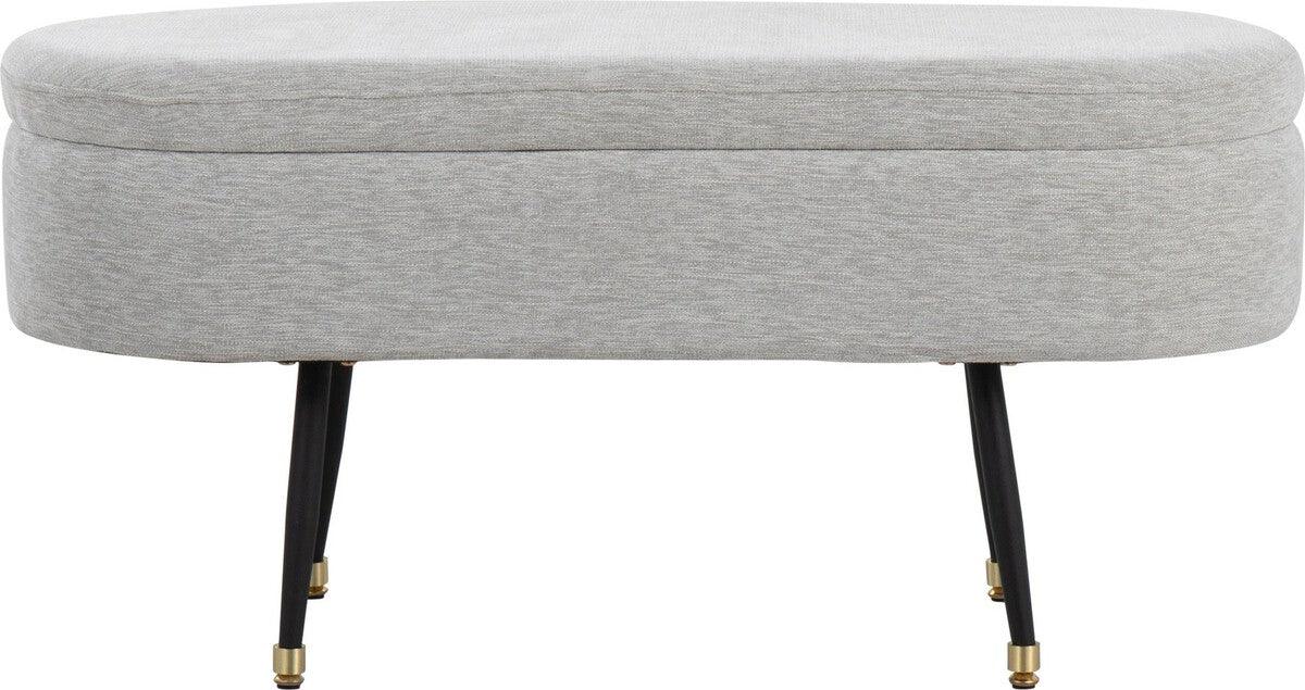 Lumisource Benches - Harvey Contemporary Storage Bench In Black Metal & Light Grey Fabric With Gold Metal Accent