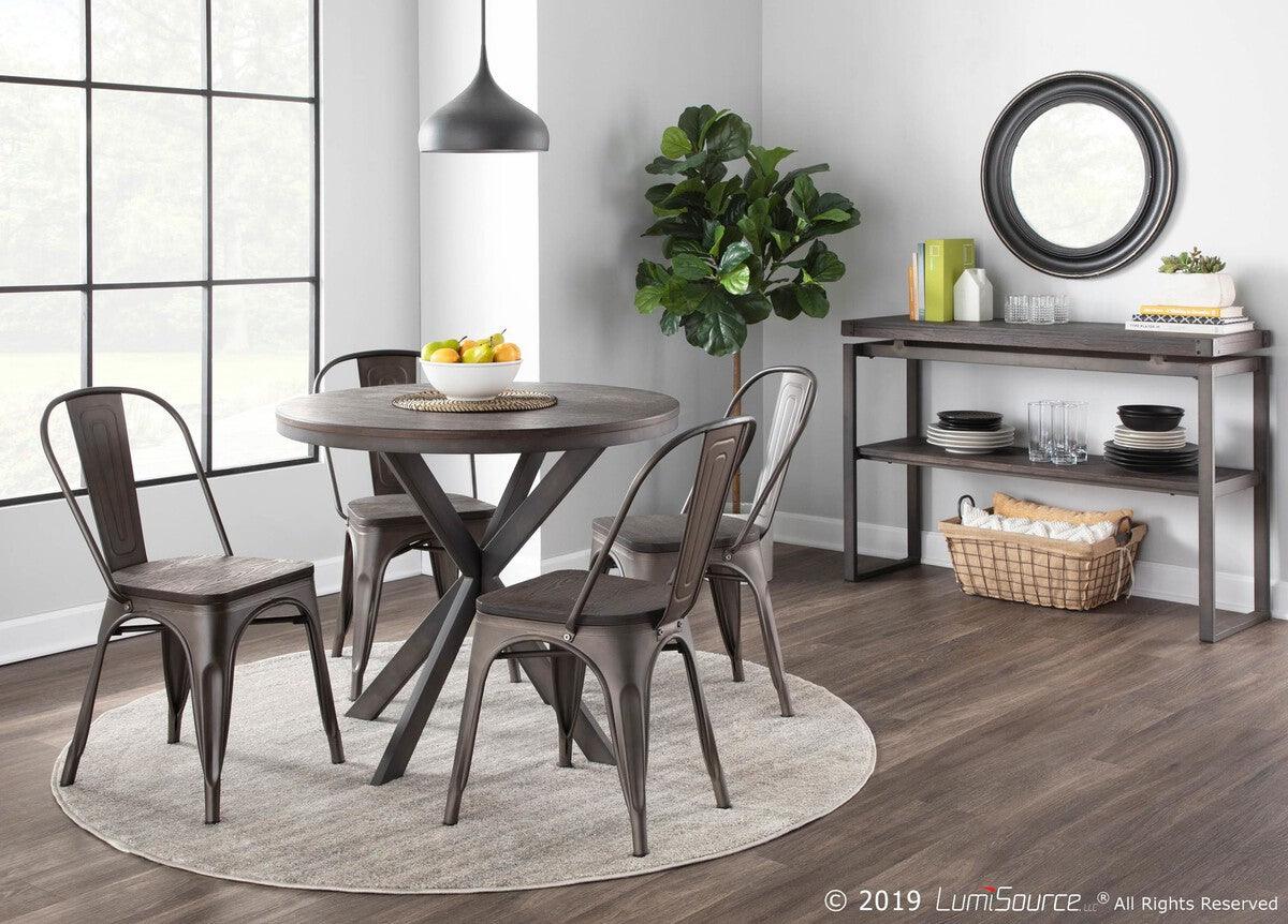 Lumisource Dining Tables - X Pedestal Industrial Dinette Table with Antique Metal and Espresso Bamboo