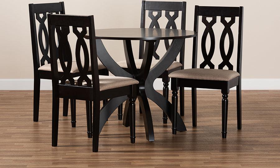 Wholesale Interiors Dining Sets - Mona Sand Fabric Upholstered and Dark Brown Finished Wood 5-Piece Dining Set