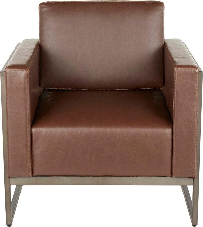 Lumisource Accent Chairs - Drift Industrial Lounge Chair In Antique Metal With Brown Faux Leather & Espresso Wood