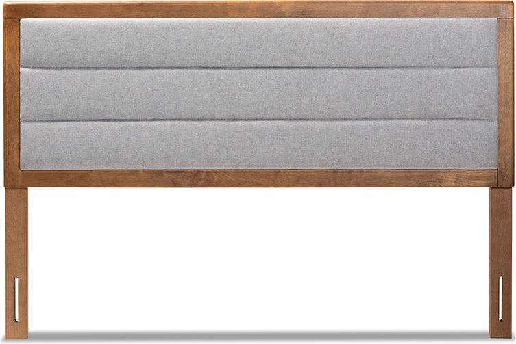 Wholesale Interiors Headboards - Dexter Light Grey Fabric Upholstered and Walnut Brown Finished Wood Full Size Headboard