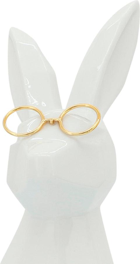 Sagebrook Home Decorative Objects - Ceramic 11"H Bunny W/ Glasses White & Gold