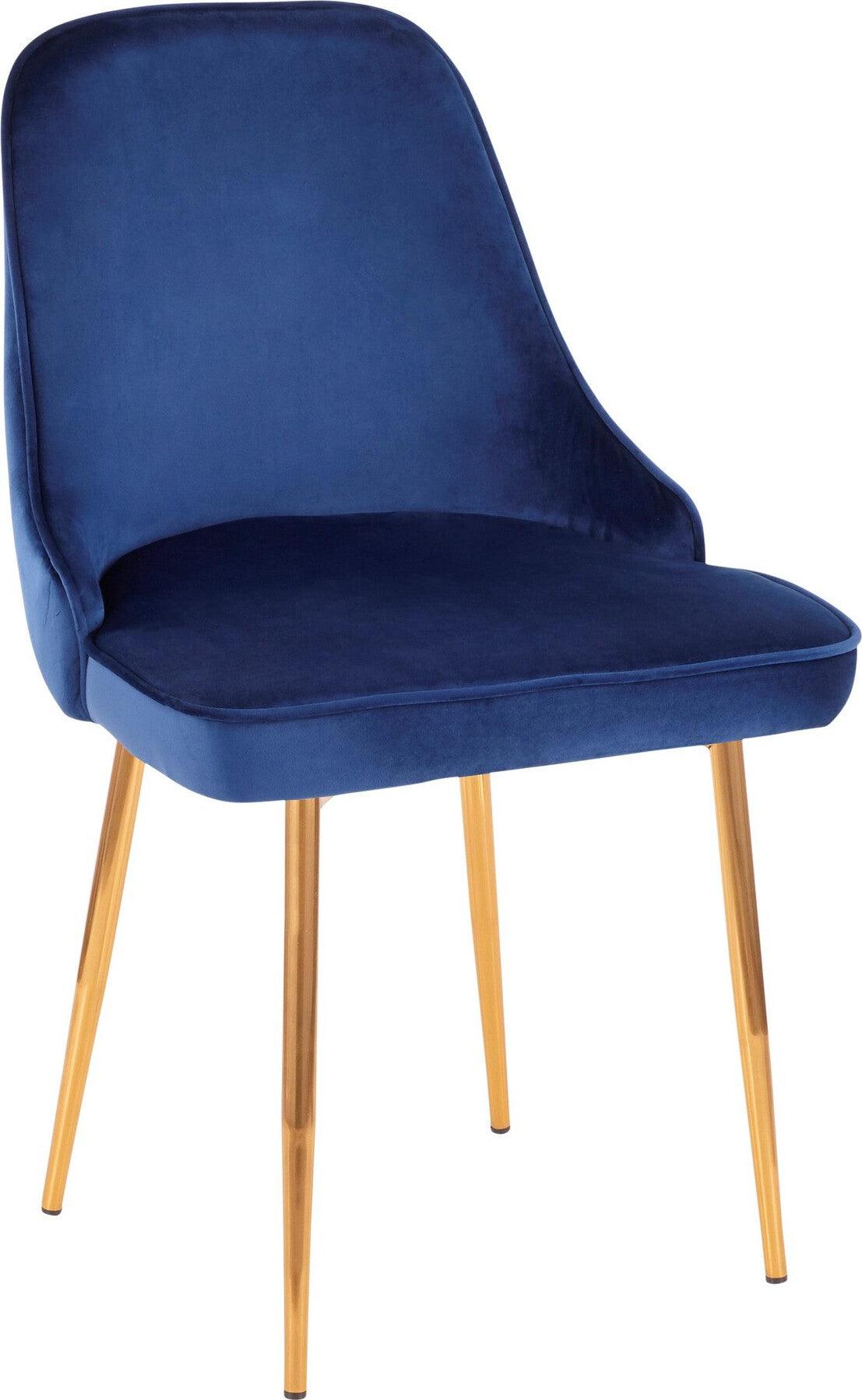 Lumisource Dining Chairs - Marcel Contemporary Dining Chair with Gold Frame and Blue Velvet Fabric (Set of 2)