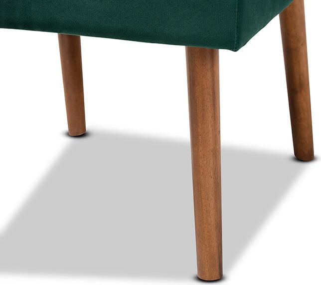 Wholesale Interiors Dining Chairs - Alvis Mid-Century Emerald Green Velvet Upholstered and Walnut Brown Finished Wood Dining Chair