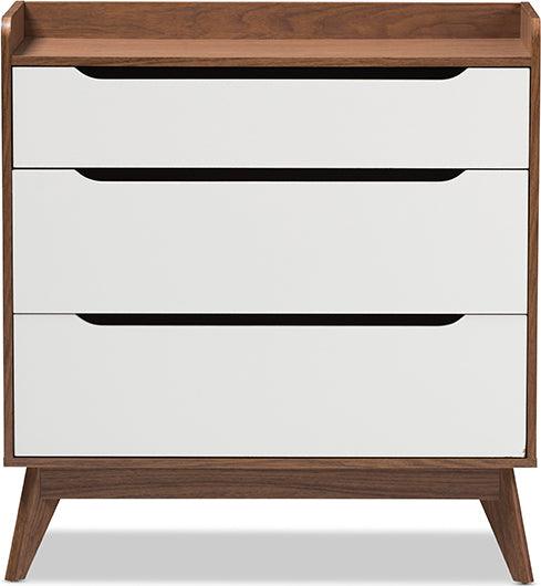 Wholesale Interiors Chest of Drawers - Brighton Mid-Century Modern White and Walnut Wood 3-Drawer Storage Chest