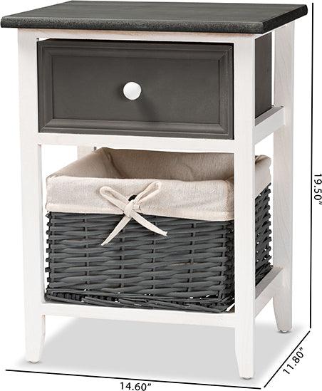 Wholesale Interiors Bedroom Organization - Shadell Transitional Two-Tone Grey and White Wood 1-Drawer Storage Unit with Basket