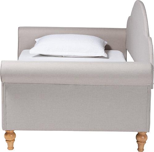 Wholesale Interiors Daybeds - Chaise Traditional Light Grey Fabric and Natural Brown Finished Wood Twin Size Daybed