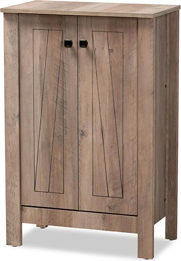 Wholesale Interiors Shoe Storage - Derek Modern and Contemporary Transitional Rustic Oak Finished Wood 2-Door Shoe Cabinet