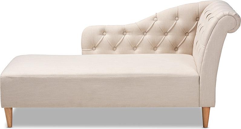 Wholesale Interiors Accent Chairs - Emeline Modern and Contemporary Beige Fabric Upholstered Oak Finished Chaise Lounge