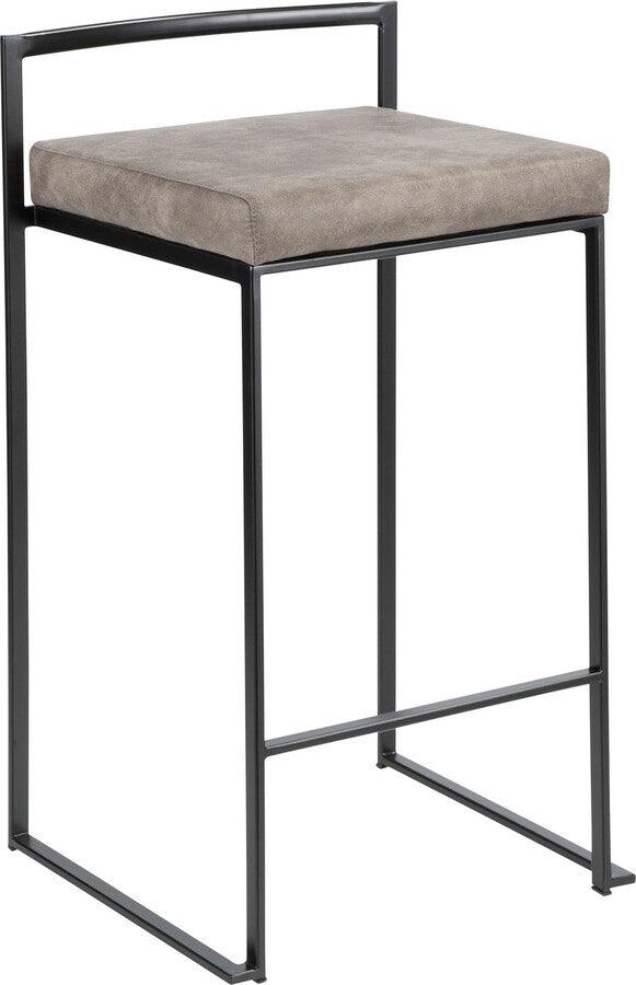 Lumisource Barstools - Fuji Contemporary Stackable Counter Stool in Black with Stone Cowboy Fabric Cushion - Set of 2