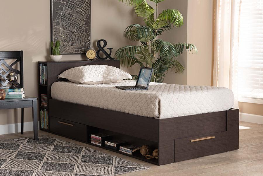 Wholesale Interiors Beds - Carlson Modern and Contemporary Brown Wood Twin Size 3-Drawer Platform Storage Bed