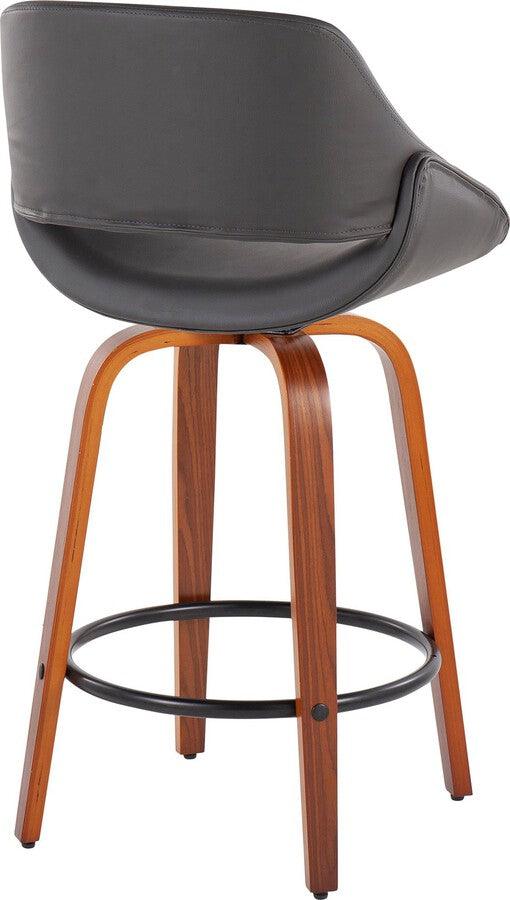 Lumisource Barstools - Fabrico Fixed-Height Counter Stool In Walnut Wood With Round Black & Grey (Set of 2)