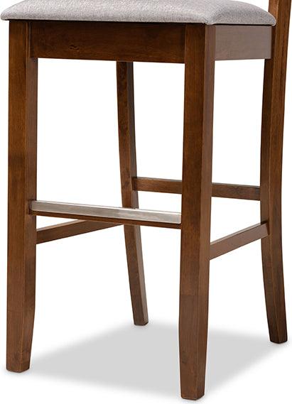 Wholesale Interiors Barstools - Carson Modern and Contemporary Grey Fabric Upholstered and Walnut Brown Finished Wood