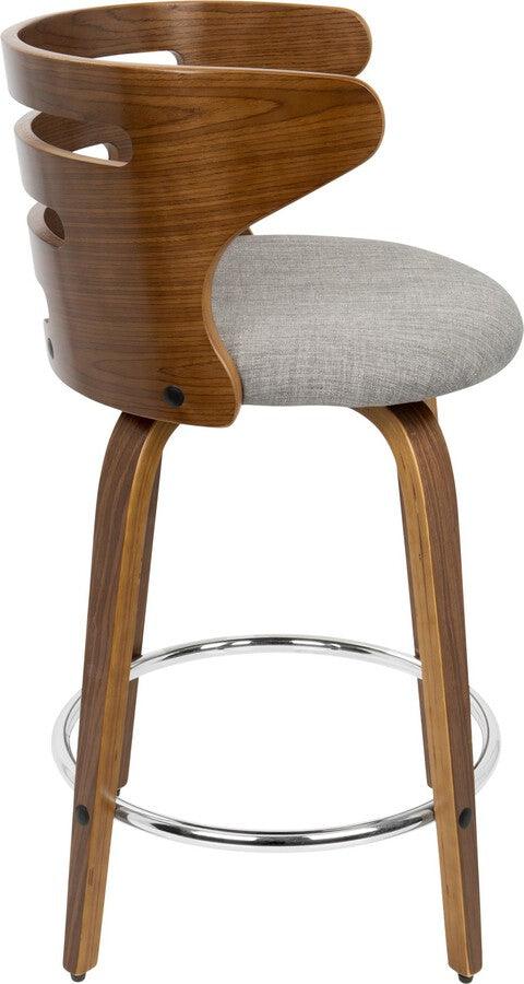 Lumisource Barstools - Cosini Mid-Century Modern Counter Stool with Swivel in Walnut and Grey Fabric - Set of 2