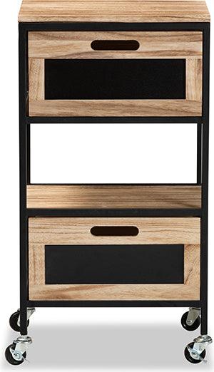 Wholesale Interiors Side & End Tables - Olinda Modern Industrial Oak Brown Finished Wood and Black Metal 2-Drawer End Table