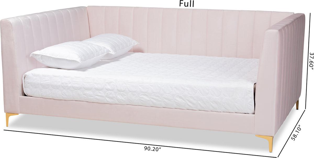 Wholesale Interiors Daybeds - Oksana Light Pink Velvet & Gold Finished Full Size Daybed