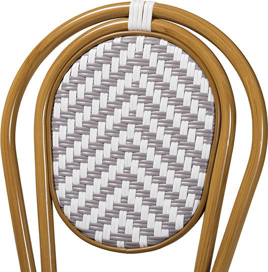 Wholesale Interiors Outdoor Dining Chairs - Alaire Indoor and Outdoor Grey and White Bamboo Style Stackable 2-Piece Bistro Dining Chair Set