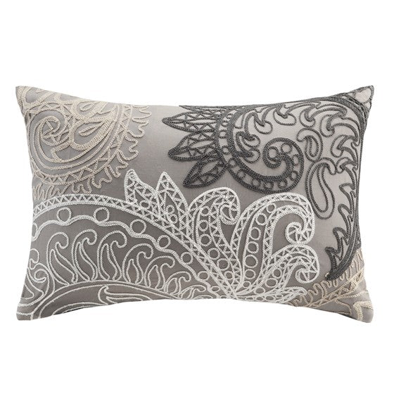 Olliix.com Pillows & Throws - Cotton Oblong Pillow with Chain Stitch Taupe