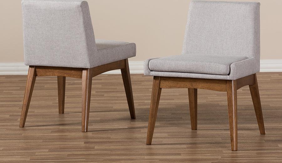 Wholesale Interiors Dining Chairs - Nexus Mid-Century Modern Walnut Wood Finishing Greyish Beige Fabric Dining Side Chair (Set Of 2)