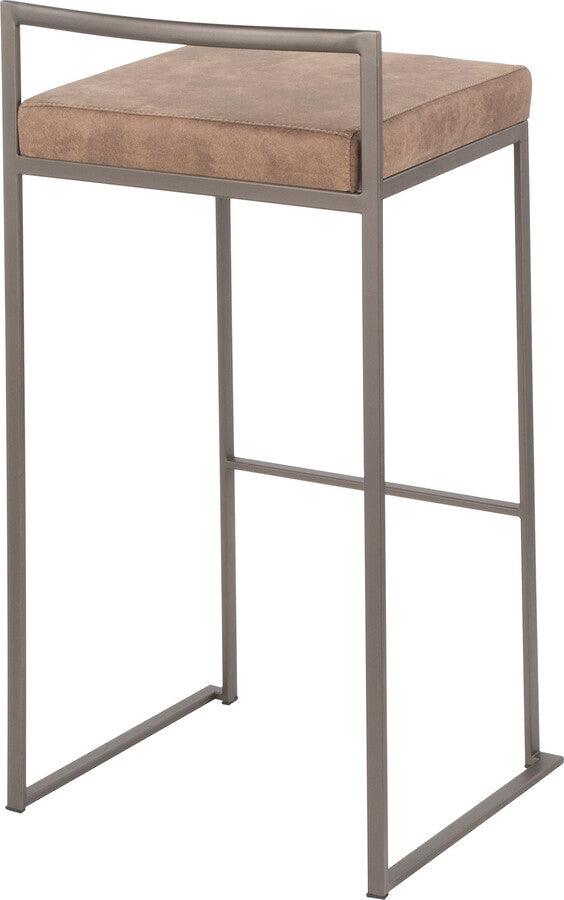 Lumisource Barstools - Fuji Industrial Stackable Barstool in Antique with Brown Cowboy Fabric Cushion - Set of 2