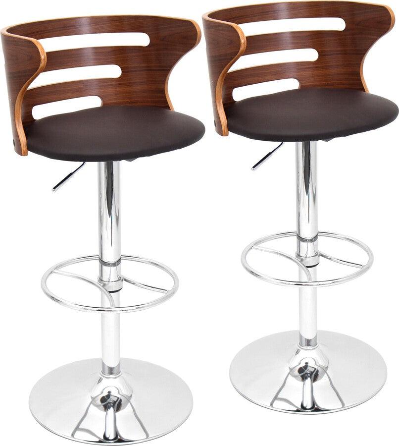 Lumisource Barstools - Cosi Adjustable Barstool With Swivel In Chrome, Walnut & Brown Faux Leather (Set of 2)