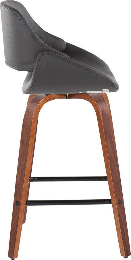 Lumisource Barstools - Fabrico Fixed-Height Counter Stool In Walnut Wood With Square Black Footrest & Grey (Set of 2)