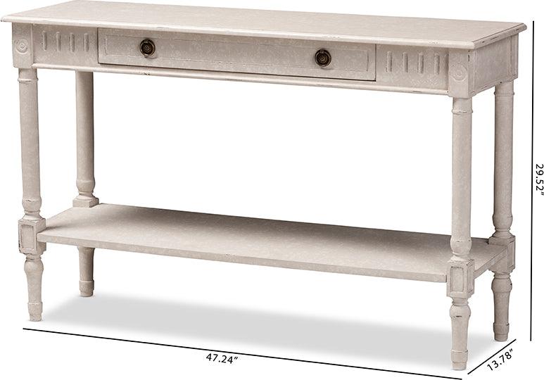 Wholesale Interiors Consoles - Ariella Country Cottage Farmhouse Whitewashed 1-Drawer Console Table